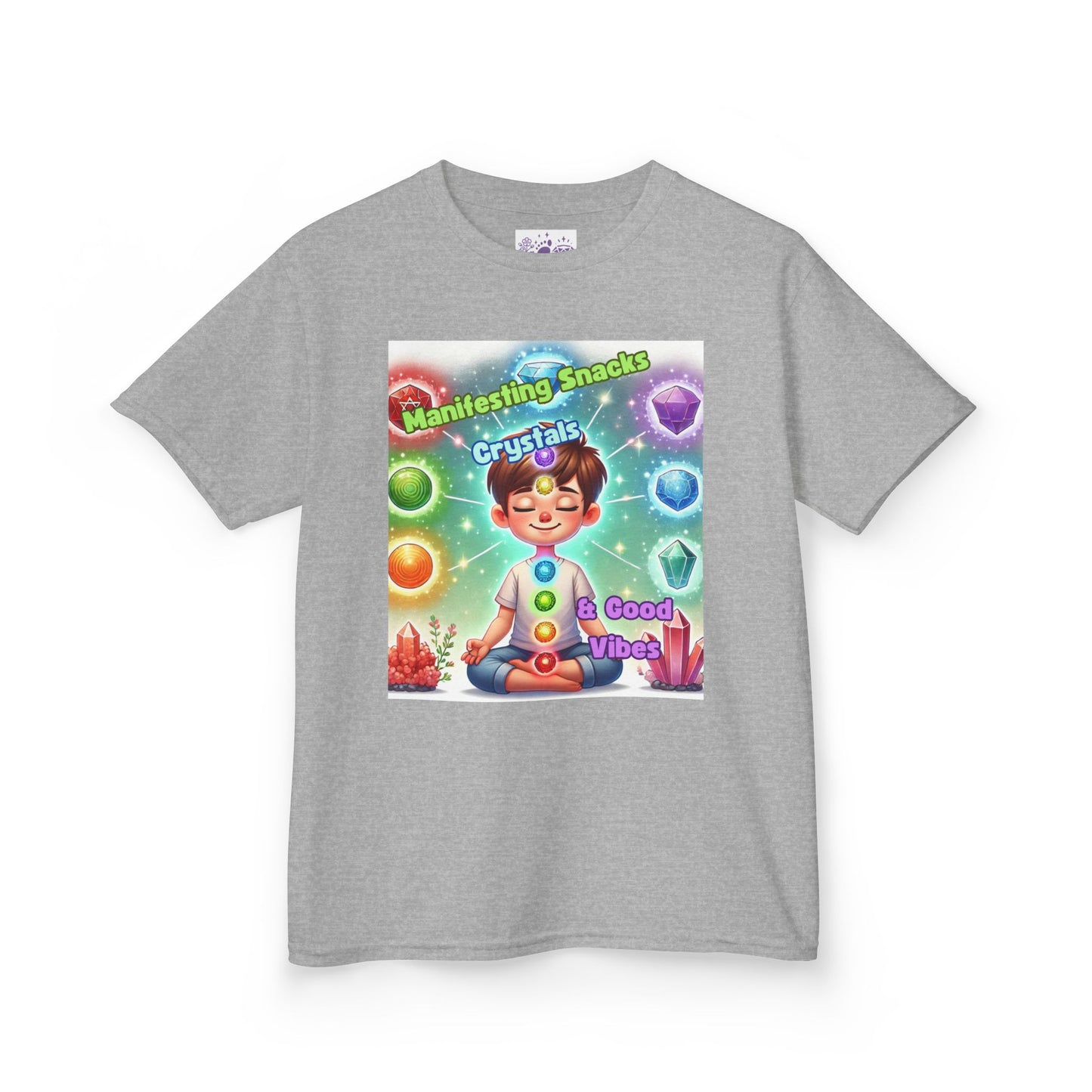 'Manifesting Snacks, Crystals, and Good Energy' Kids TShirt