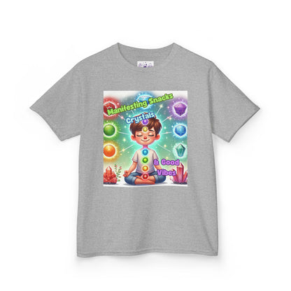 'Manifesting Snacks, Crystals, and Good Energy' Kids TShirt