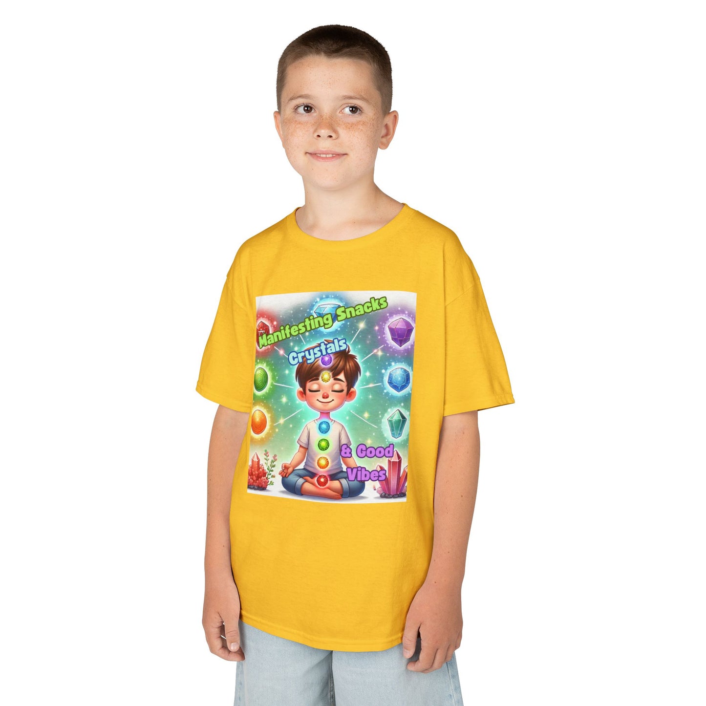 'Manifesting Snacks, Crystals, and Good Energy' Kids TShirt