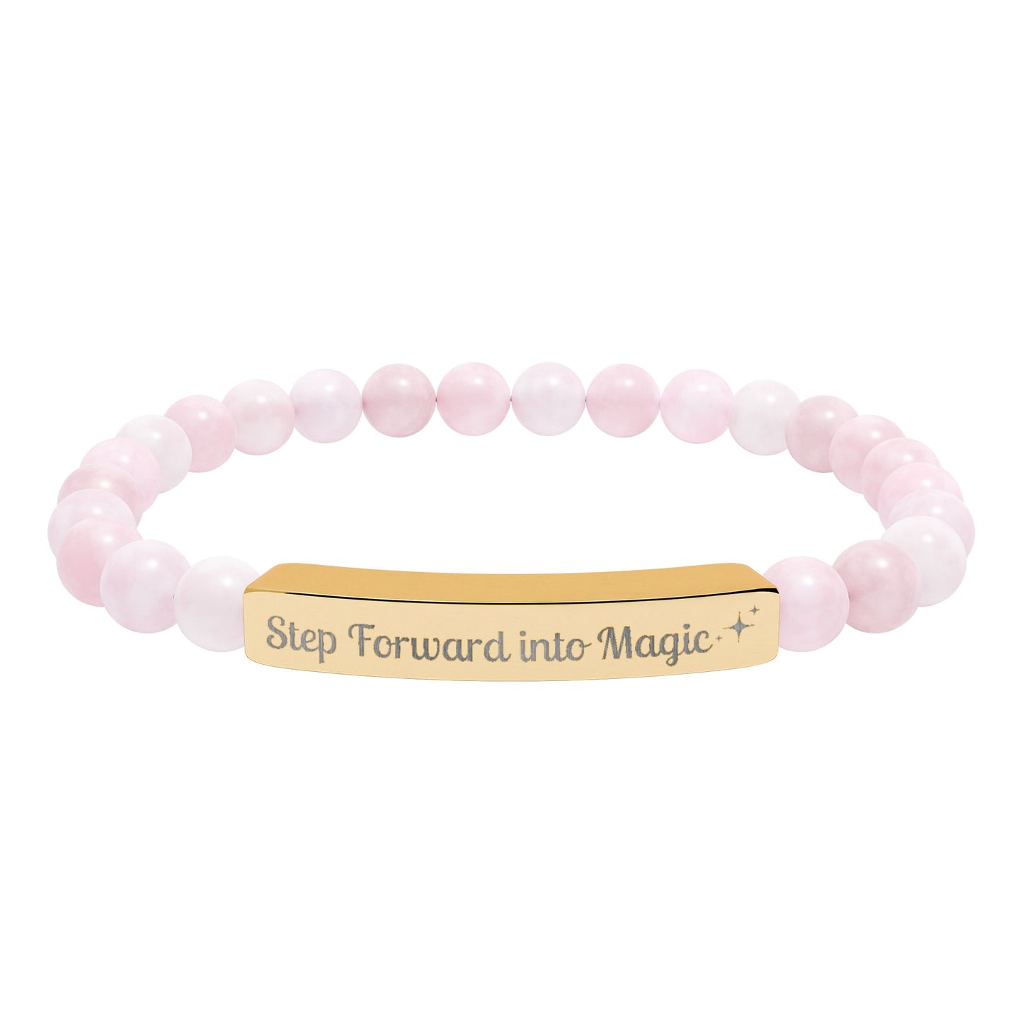 Engraved Natural Stone Stretch Bar Bracelet — "Step Forward into Magic" Motivational Beaded Bracelet