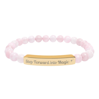 Engraved Natural Stone Stretch Bar Bracelet — "Step Forward into Magic" Motivational Beaded Bracelet