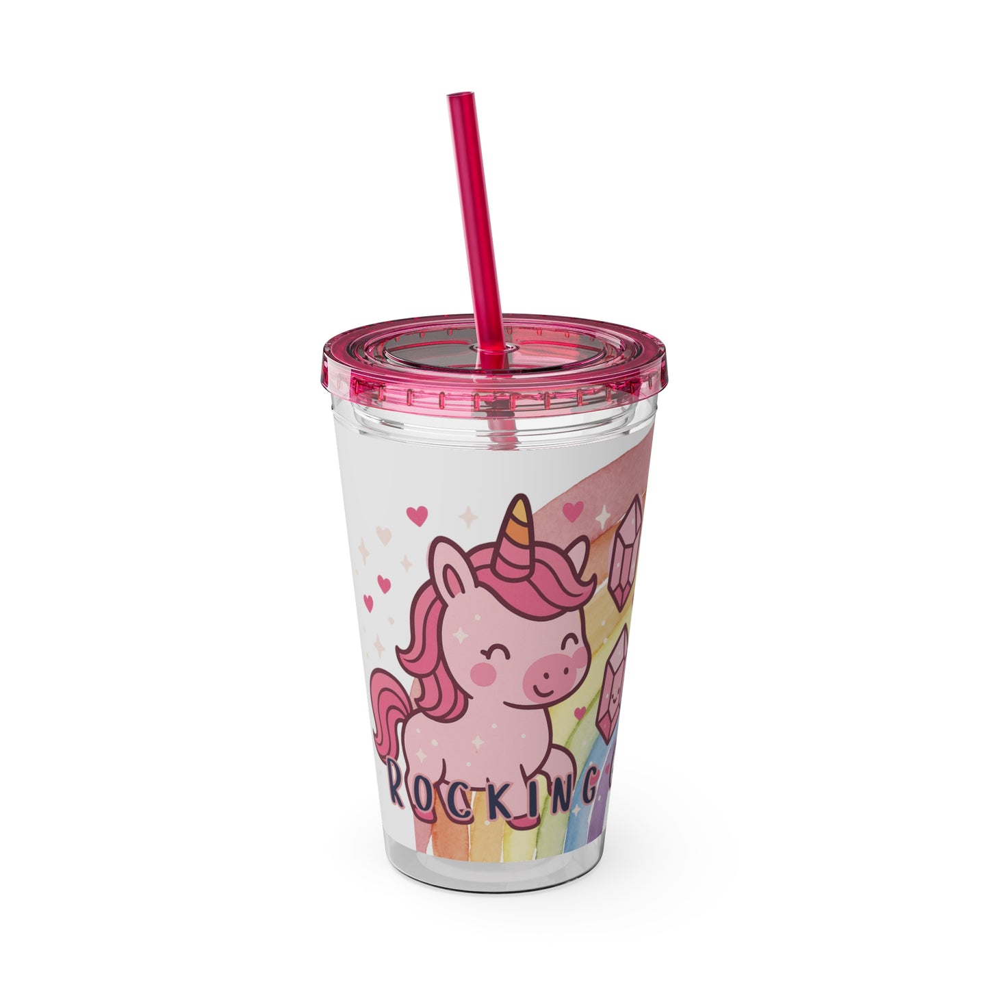 Sunsplash Unicorn Tumbler,  16oz Cup with Straw, Ideal for Kids, Rocking Good Vibes