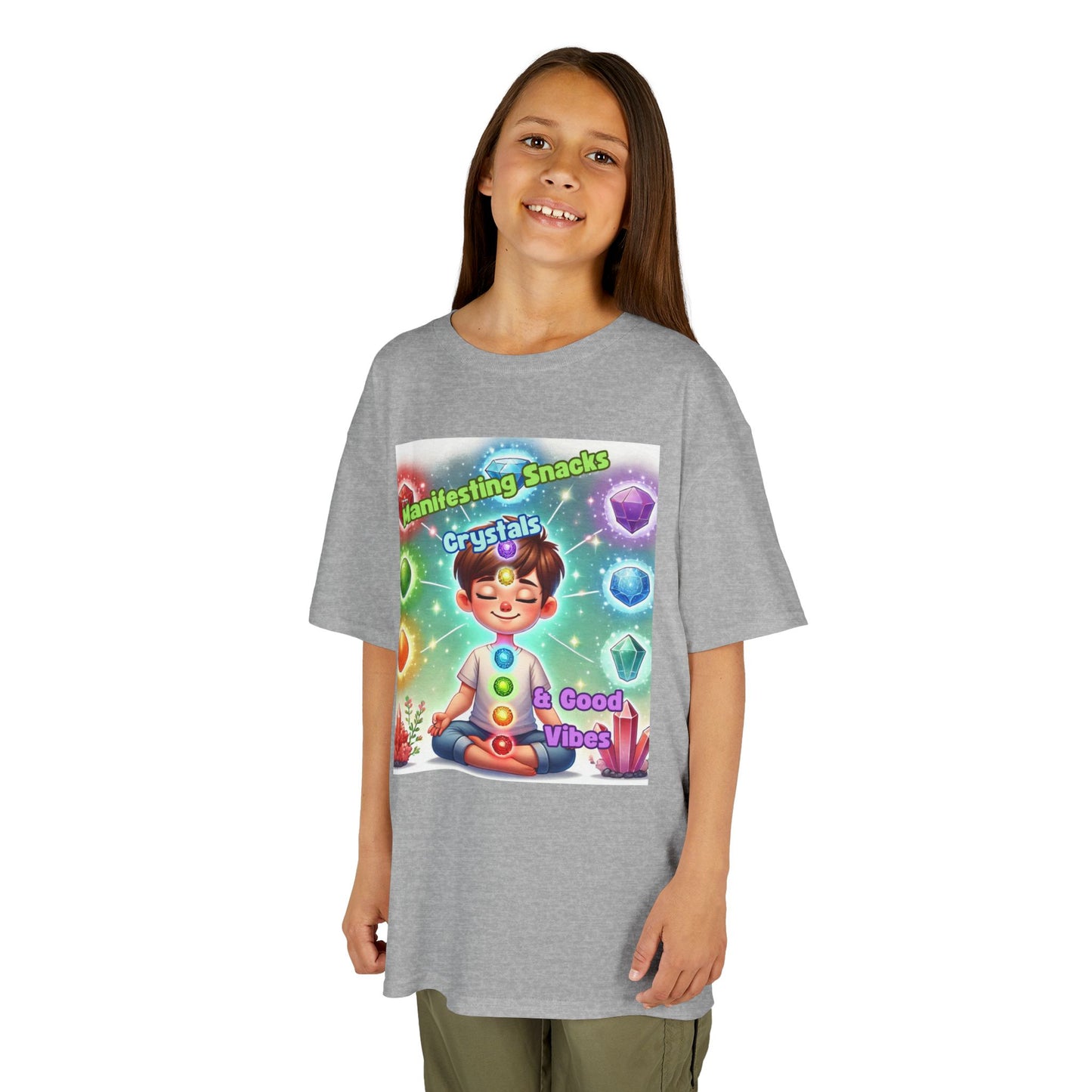 'Manifesting Snacks, Crystals, and Good Energy' Kids TShirt