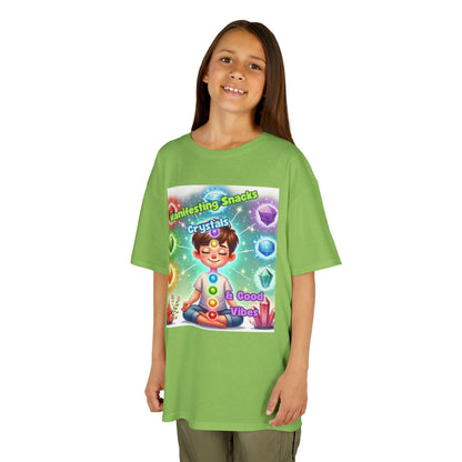 'Manifesting Snacks, Crystals, and Good Energy' Kids TShirt
