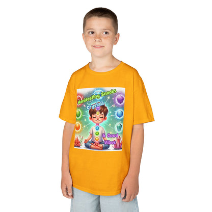 'Manifesting Snacks, Crystals, and Good Energy' Kids TShirt
