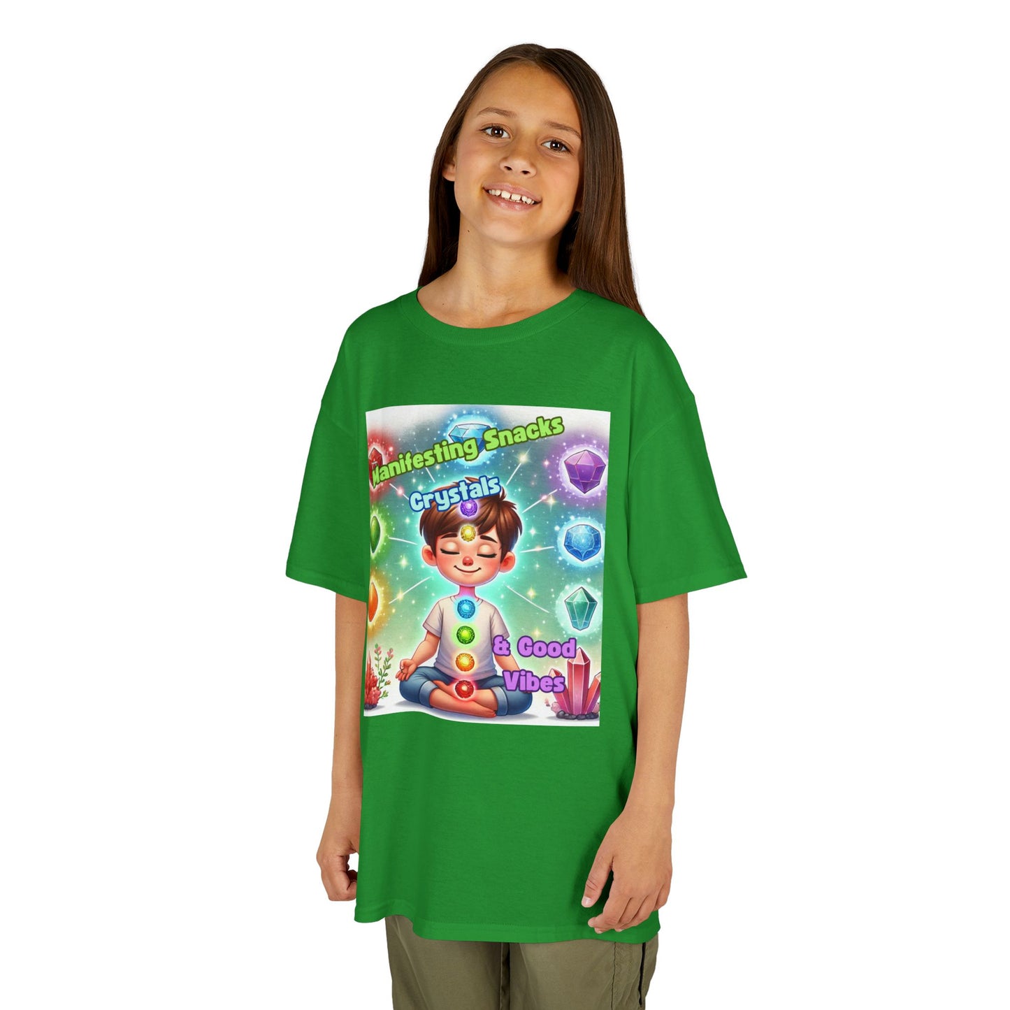 'Manifesting Snacks, Crystals, and Good Energy' Kids TShirt