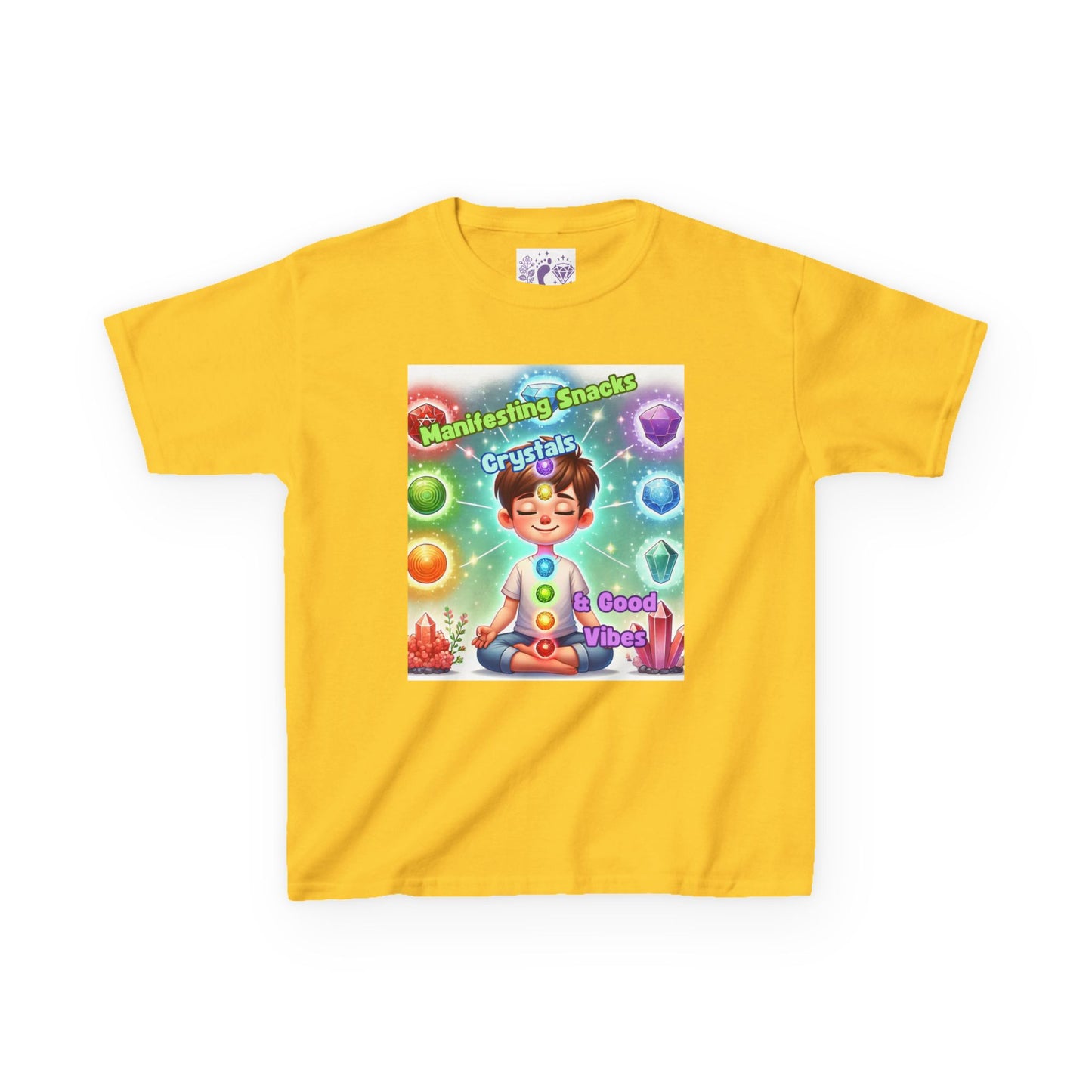 'Manifesting Snacks, Crystals, and Good Energy' Kids TShirt