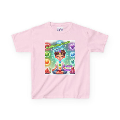 'Manifesting Snacks, Crystals, and Good Energy' Kids TShirt