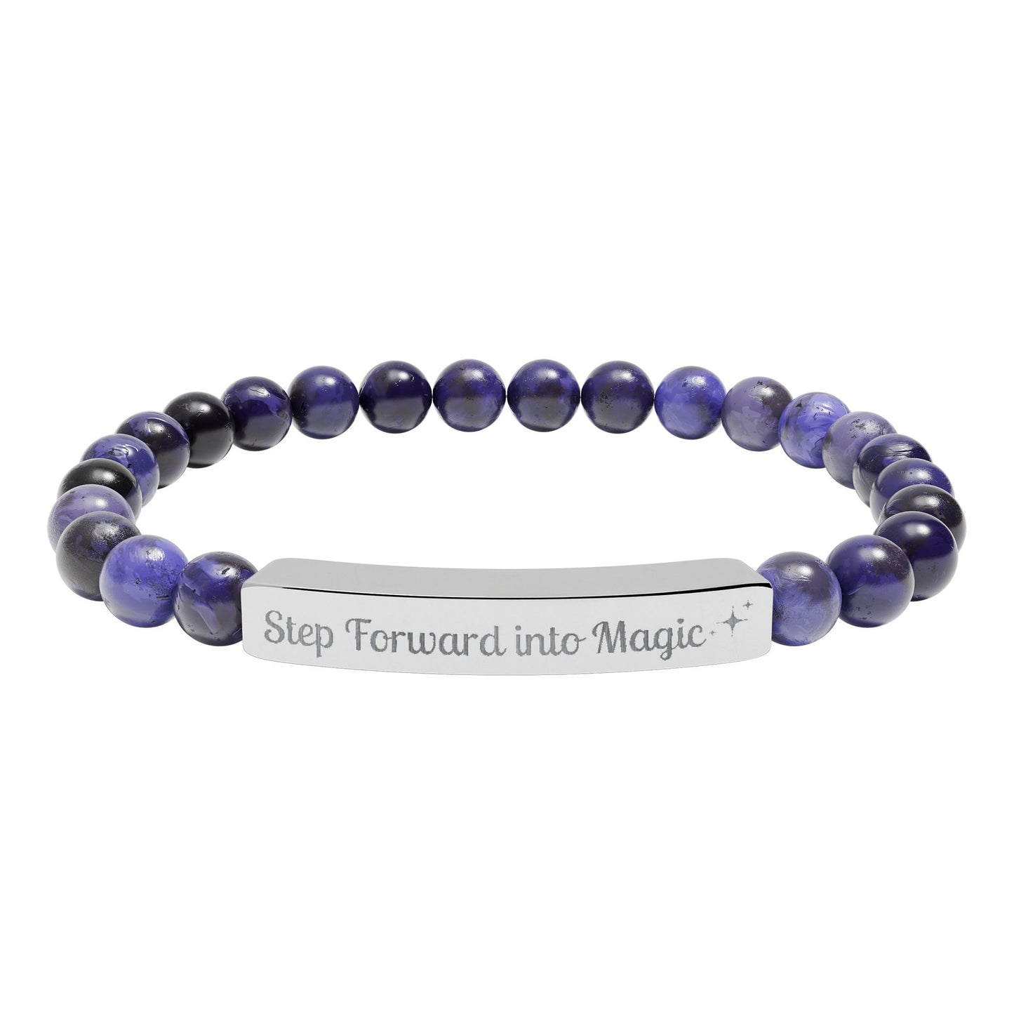 Engraved Natural Stone Stretch Bar Bracelet — "Step Forward into Magic" Motivational Beaded Bracelet