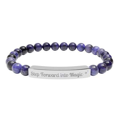 Engraved Natural Stone Stretch Bar Bracelet — "Step Forward into Magic" Motivational Beaded Bracelet