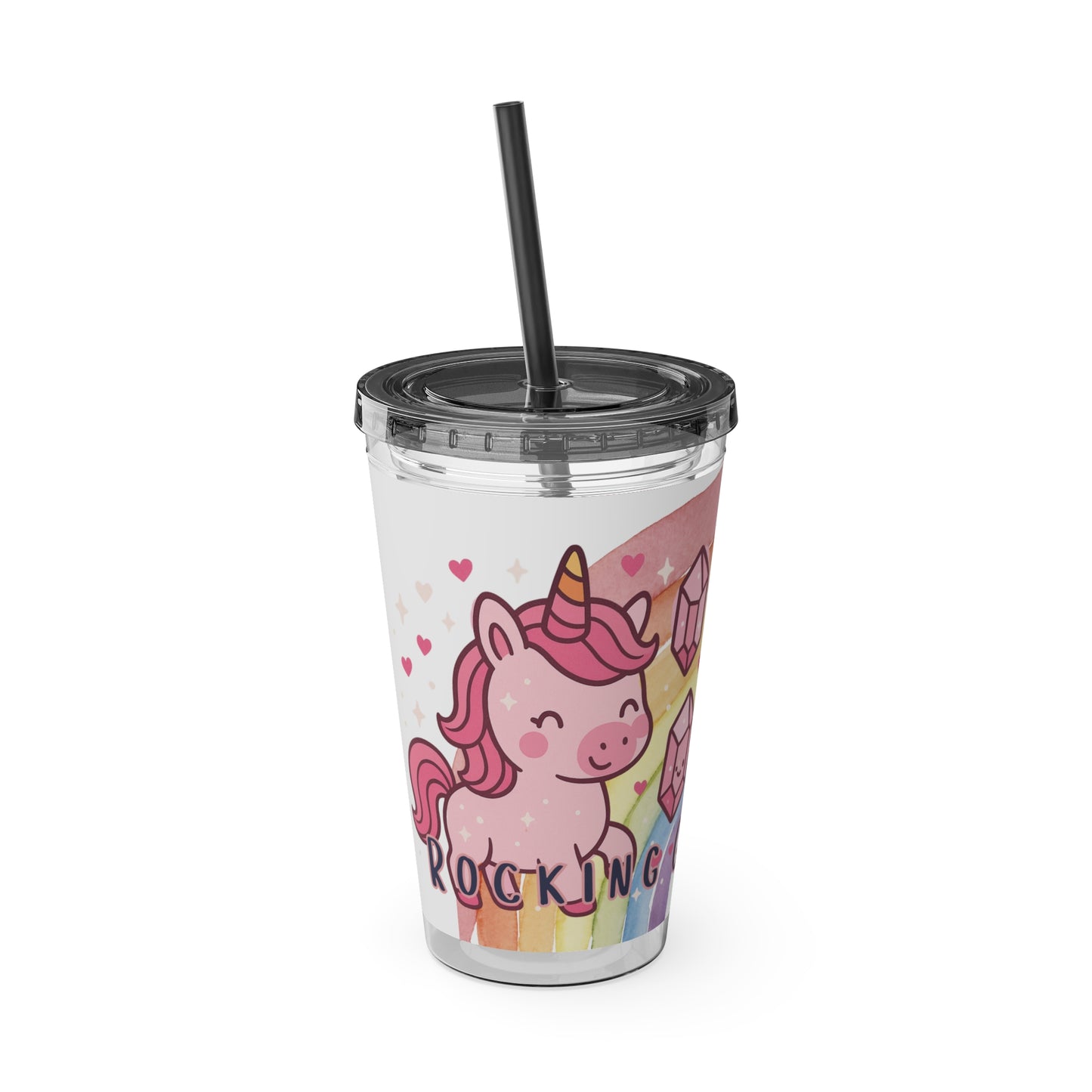 Sunsplash Unicorn Tumbler,  16oz Cup with Straw, Ideal for Kids, Rocking Good Vibes