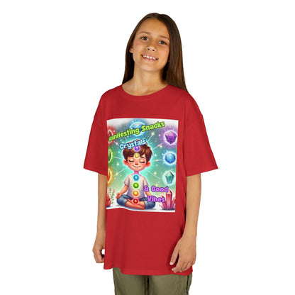 'Manifesting Snacks, Crystals, and Good Energy' Kids TShirt