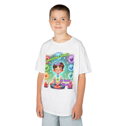 'Manifesting Snacks, Crystals, and Good Energy' Kids TShirt