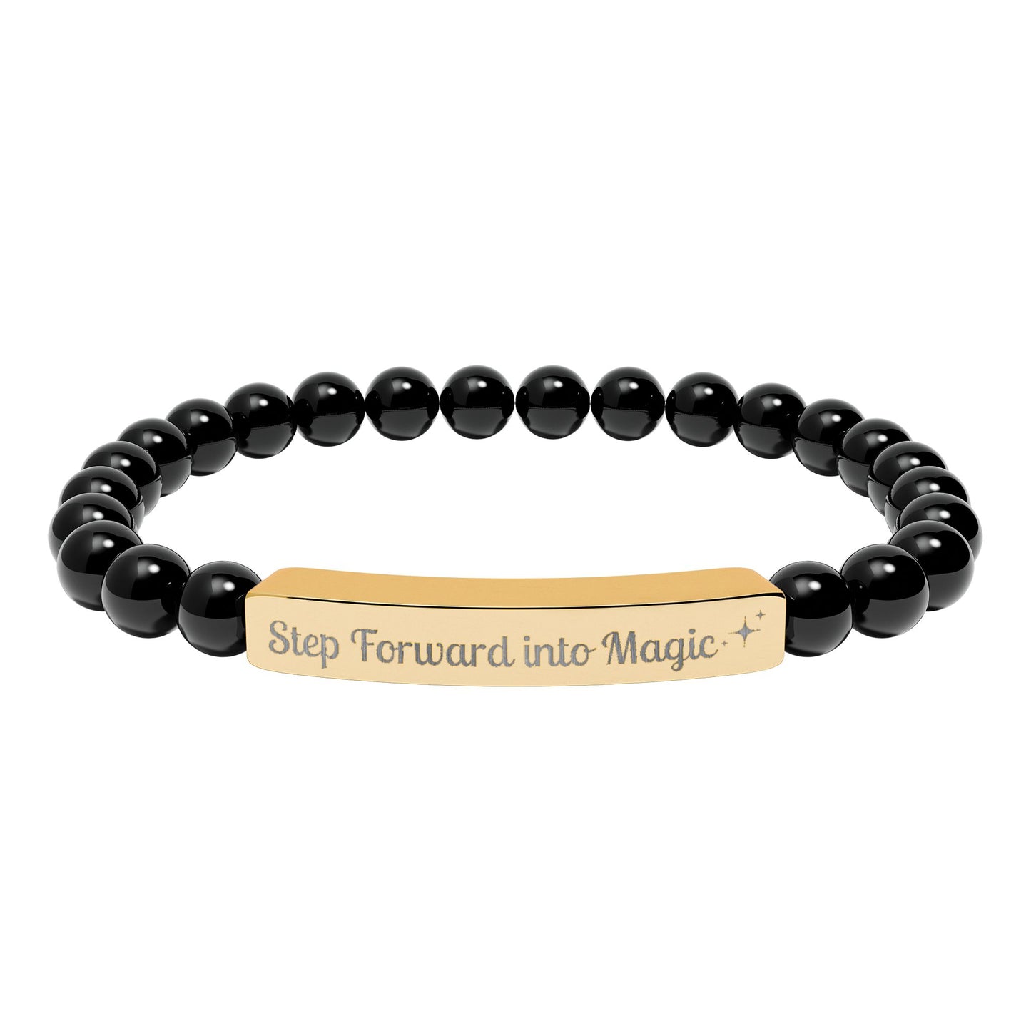 Engraved Natural Stone Stretch Bar Bracelet — "Step Forward into Magic" Motivational Beaded Bracelet