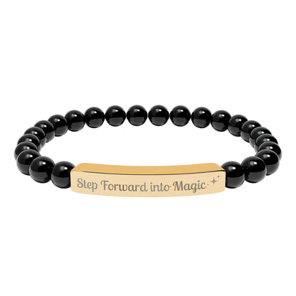 Engraved Natural Stone Stretch Bar Bracelet — "Step Forward into Magic" Motivational Beaded Bracelet