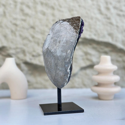 Natural Amethyst Geode, Galaxy Crystal on Metal Stand