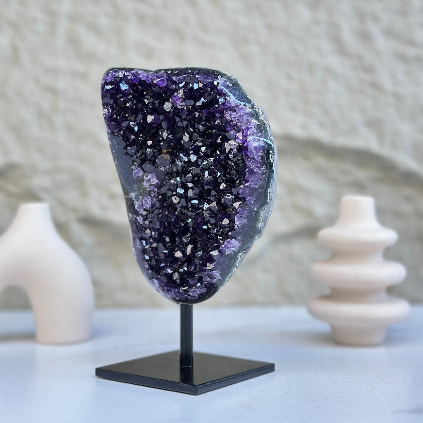 Natural Amethyst Geode, Galaxy Crystal on Metal Stand