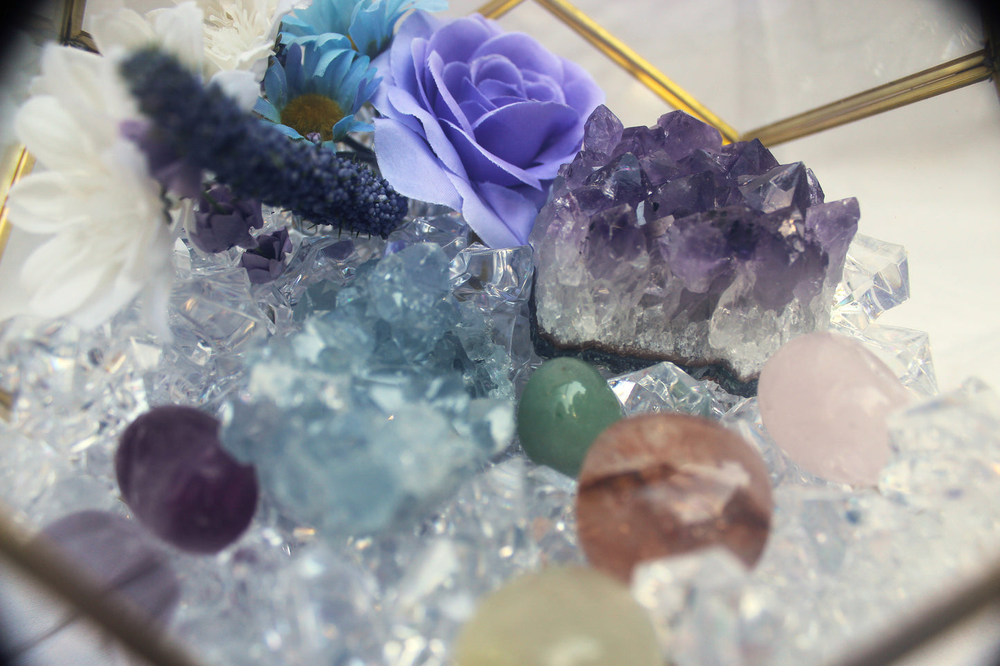 Crystal Geode Terrarium Celestite and Amethyst - TSS Crystal Bouquet