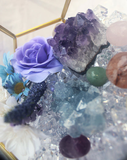 Crystal Geode Terrarium Celestite and Amethyst - TSS Crystal Bouquet
