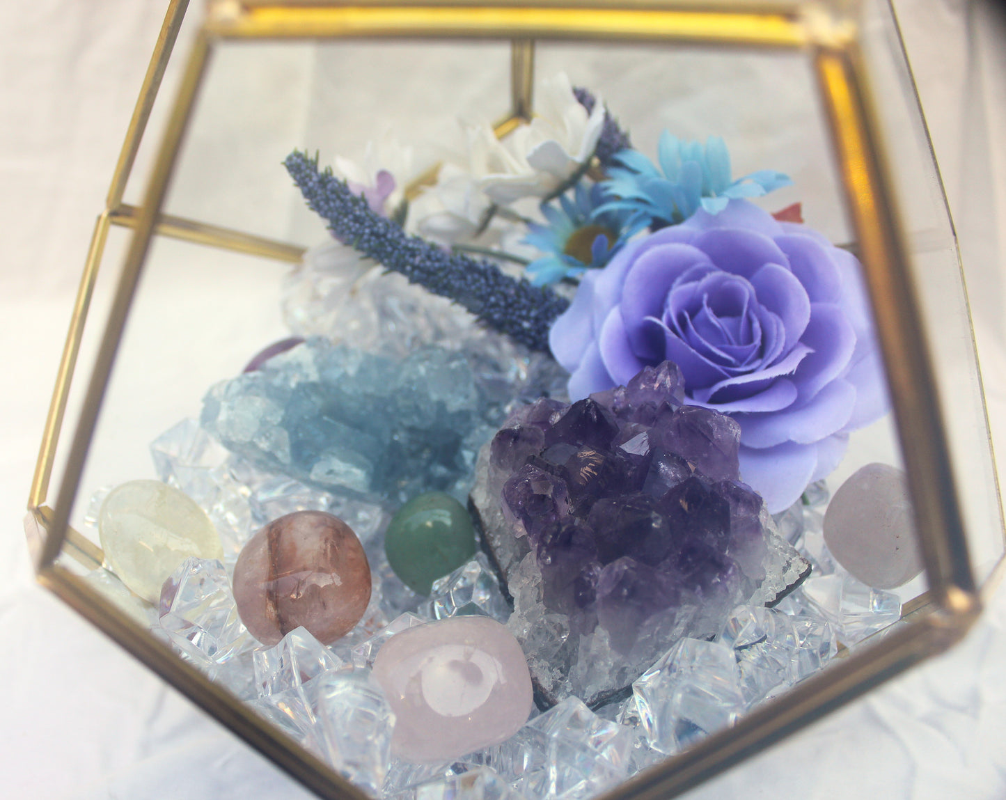 Crystal Geode Terrarium Celestite and Amethyst - TSS Crystal Bouquet