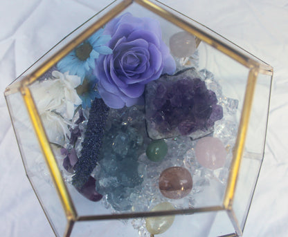 Crystal Geode Terrarium Celestite and Amethyst - TSS Crystal Bouquet