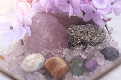 Crystal Geode Terrarium Rose Quartz and Pyrite - Luck in Love