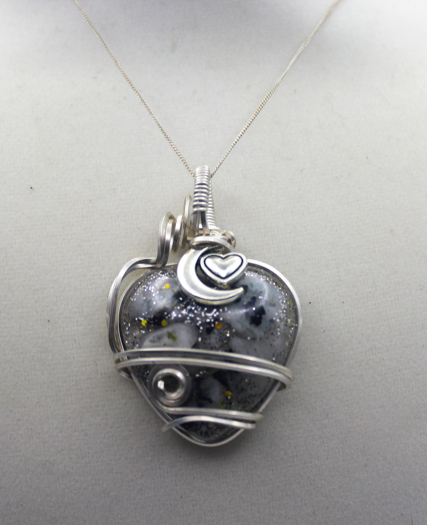 Sterling Silver Resin Moonstone Heart Pendant Necklace