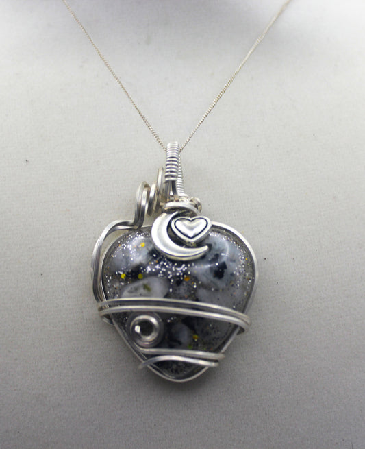 Sterling Silver Resin Moonstone Heart Pendant Necklace