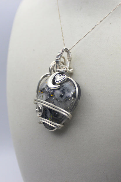Sterling Silver Resin Moonstone Heart Pendant Necklace