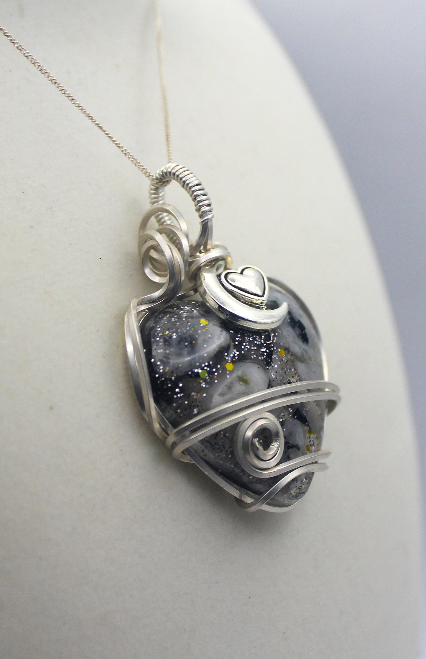 Sterling Silver Resin Moonstone Heart Pendant Necklace