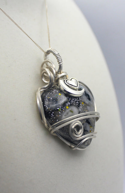 Sterling Silver Resin Moonstone Heart Pendant Necklace