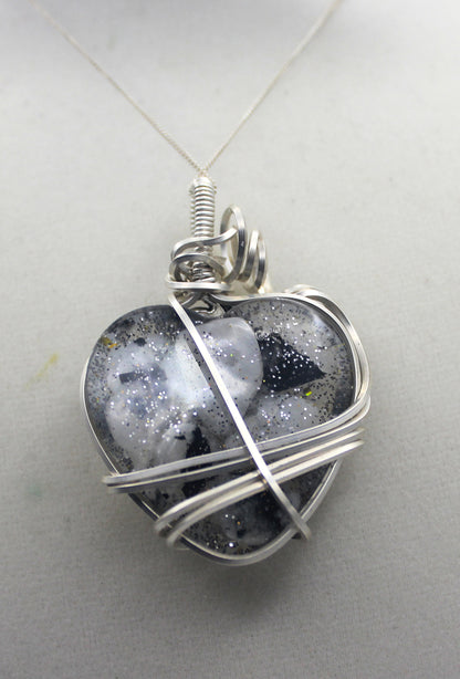 Sterling Silver Resin Moonstone Heart Pendant Necklace