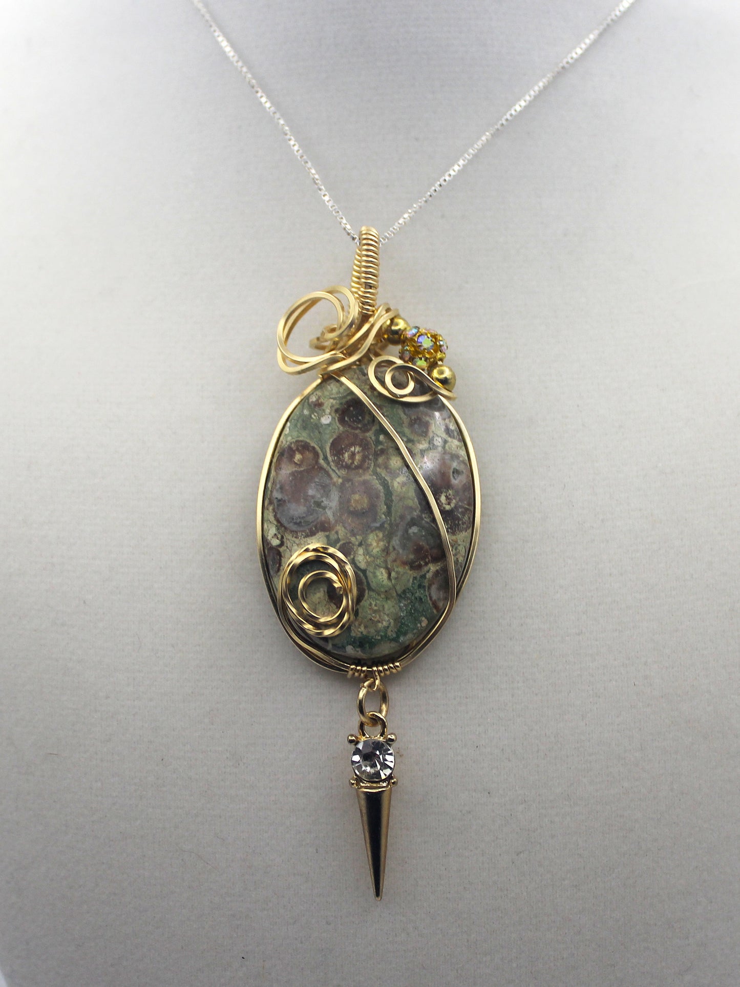 Gold Rainforest Rhyolite Pendant Necklace