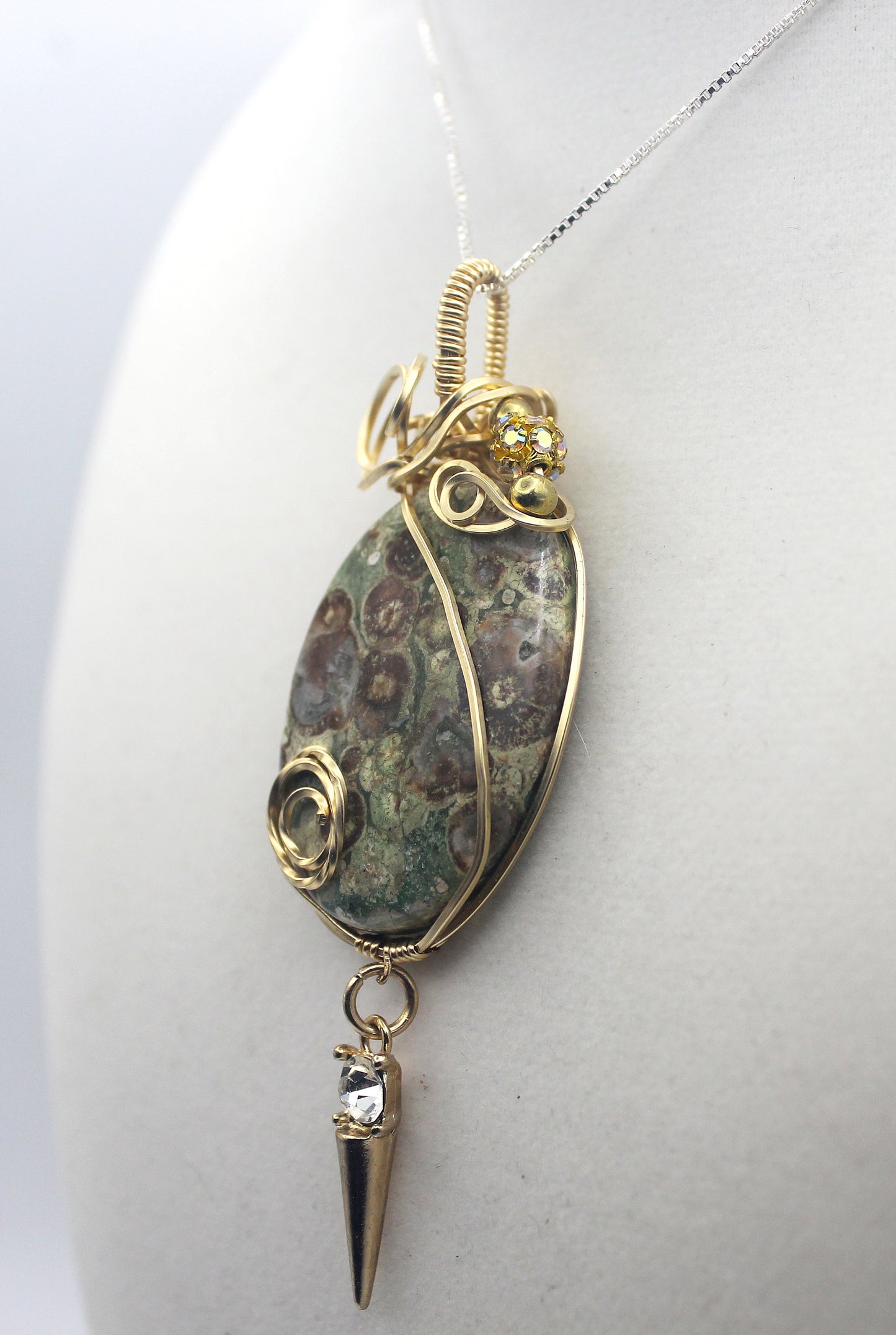 Gold Rainforest Rhyolite Pendant Necklace