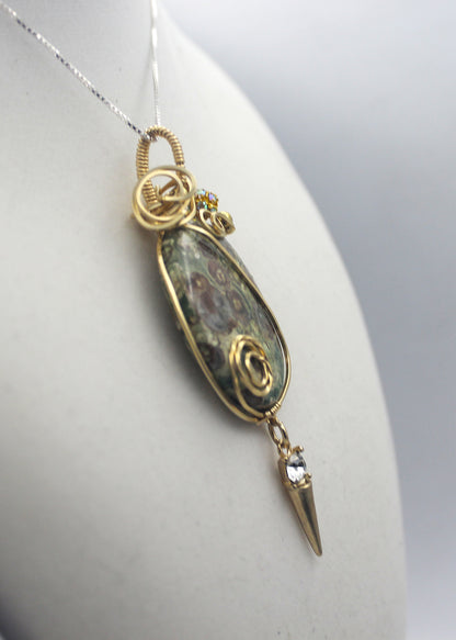 Gold Rainforest Rhyolite Pendant Necklace