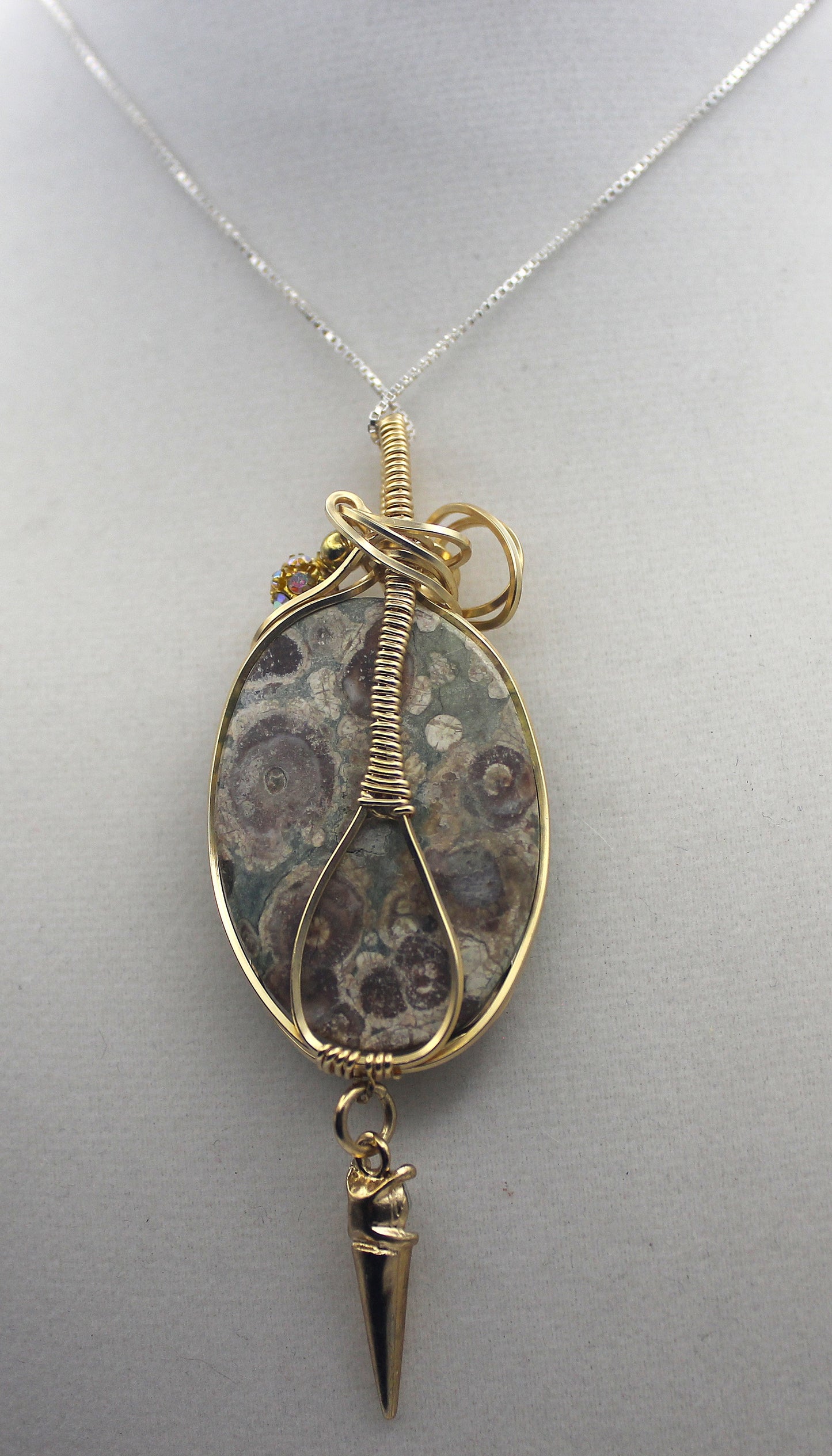 Gold Rainforest Rhyolite Pendant Necklace