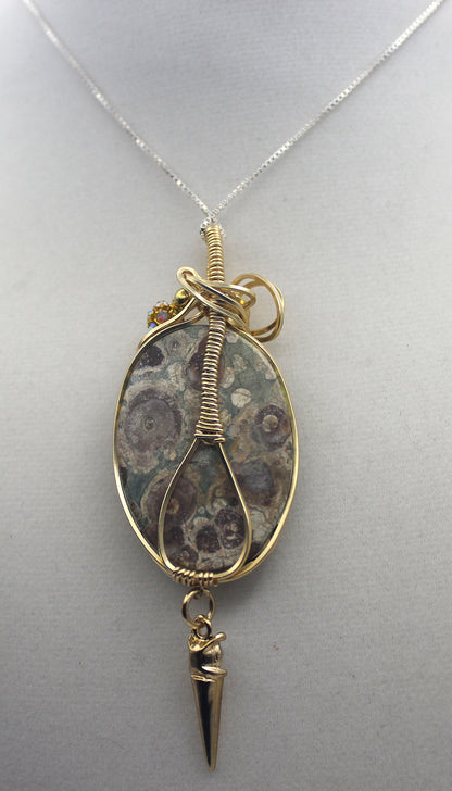 Gold Rainforest Rhyolite Pendant Necklace