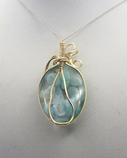 Gold Resin Amazonite Dried Flower Pendant Necklace