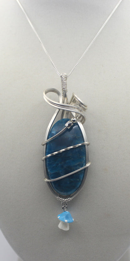 Argentium Silver Blue Apatite Mushroom Pendant Necklace