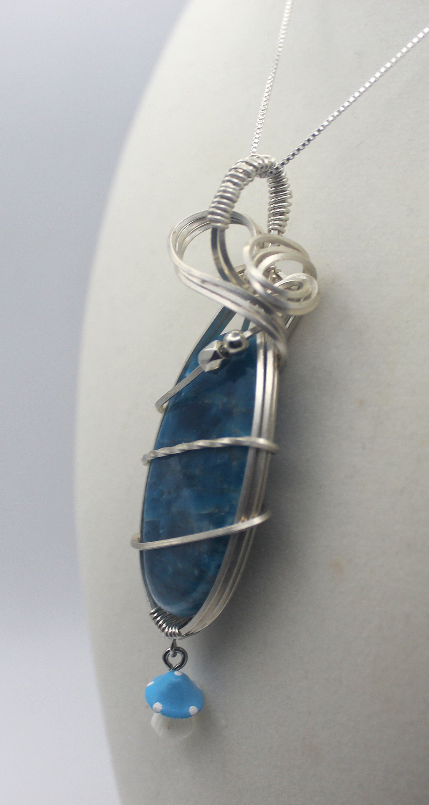 Argentium Silver Blue Apatite Mushroom Pendant Necklace