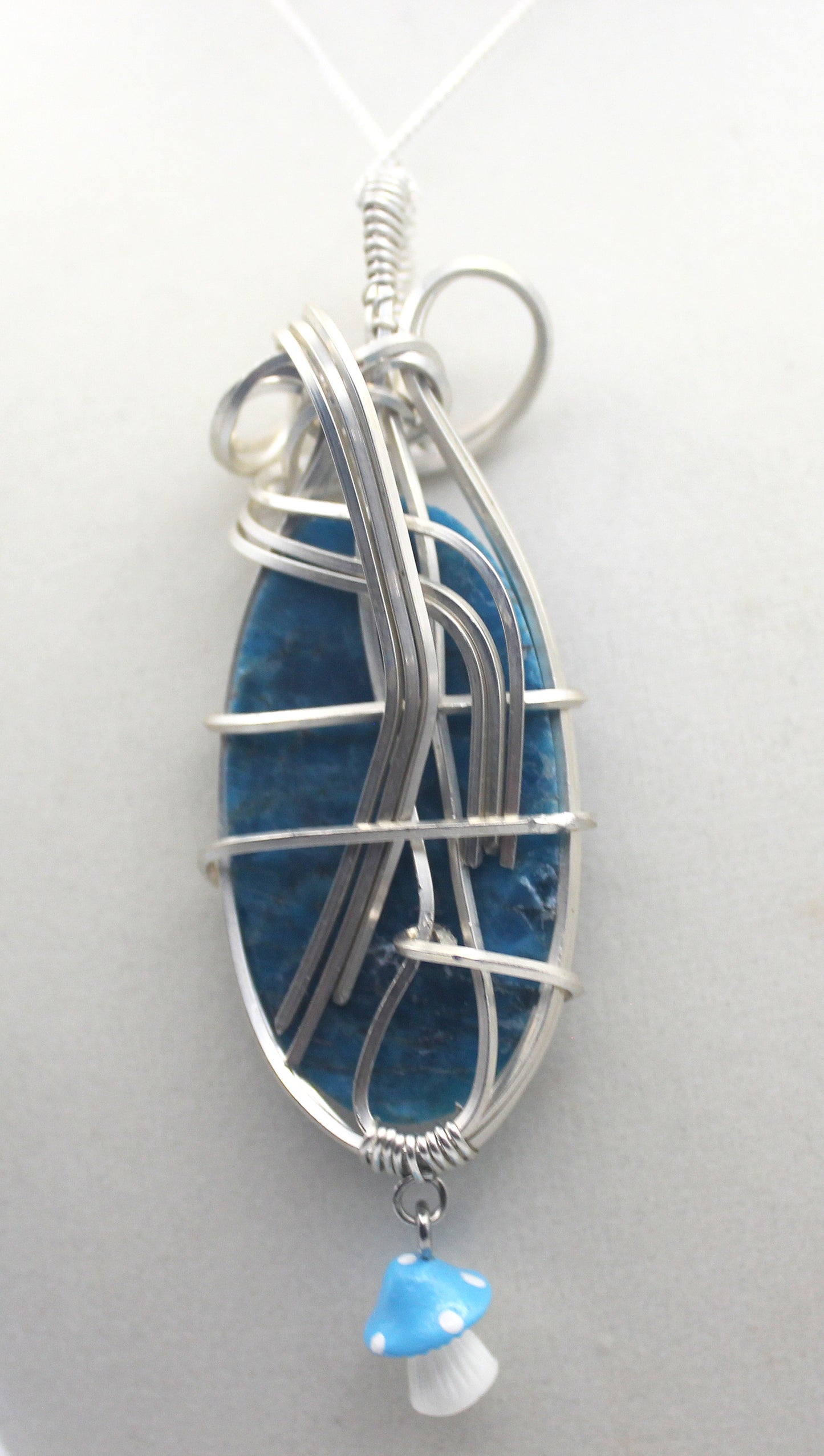 Argentium Silver Blue Apatite Mushroom Pendant Necklace