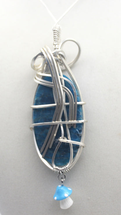 Argentium Silver Blue Apatite Mushroom Pendant Necklace