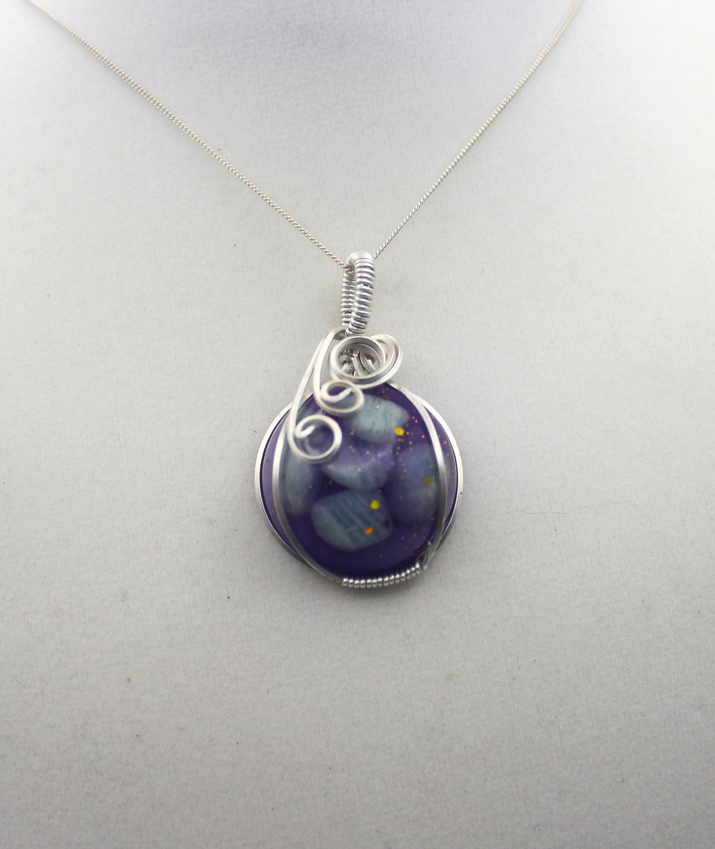 Argentium Silver Purple Resin Amazonite Pendant Necklace