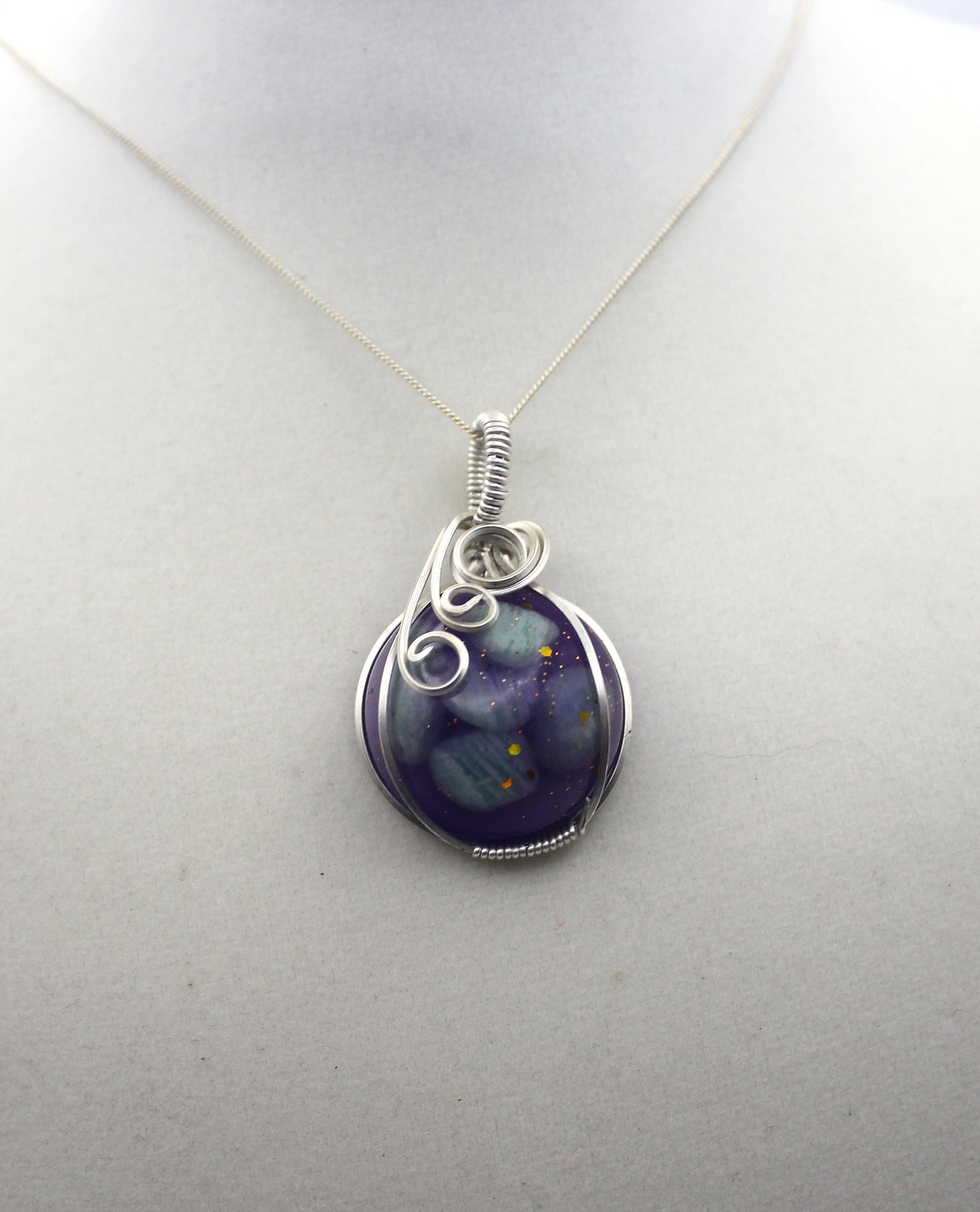 Argentium Silver Purple Resin Amazonite Pendant Necklace