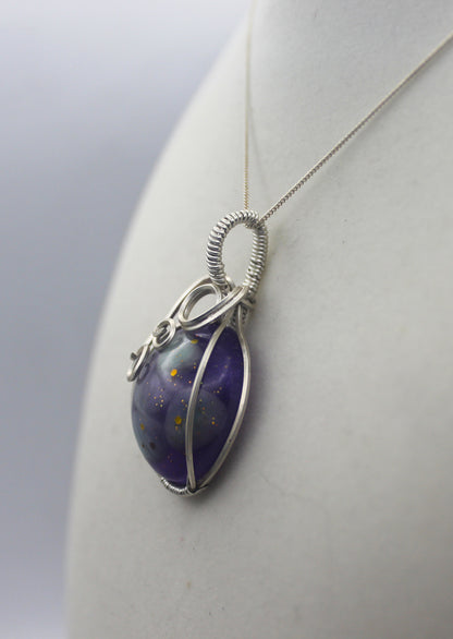 Argentium Silver Purple Resin Amazonite Pendant Necklace