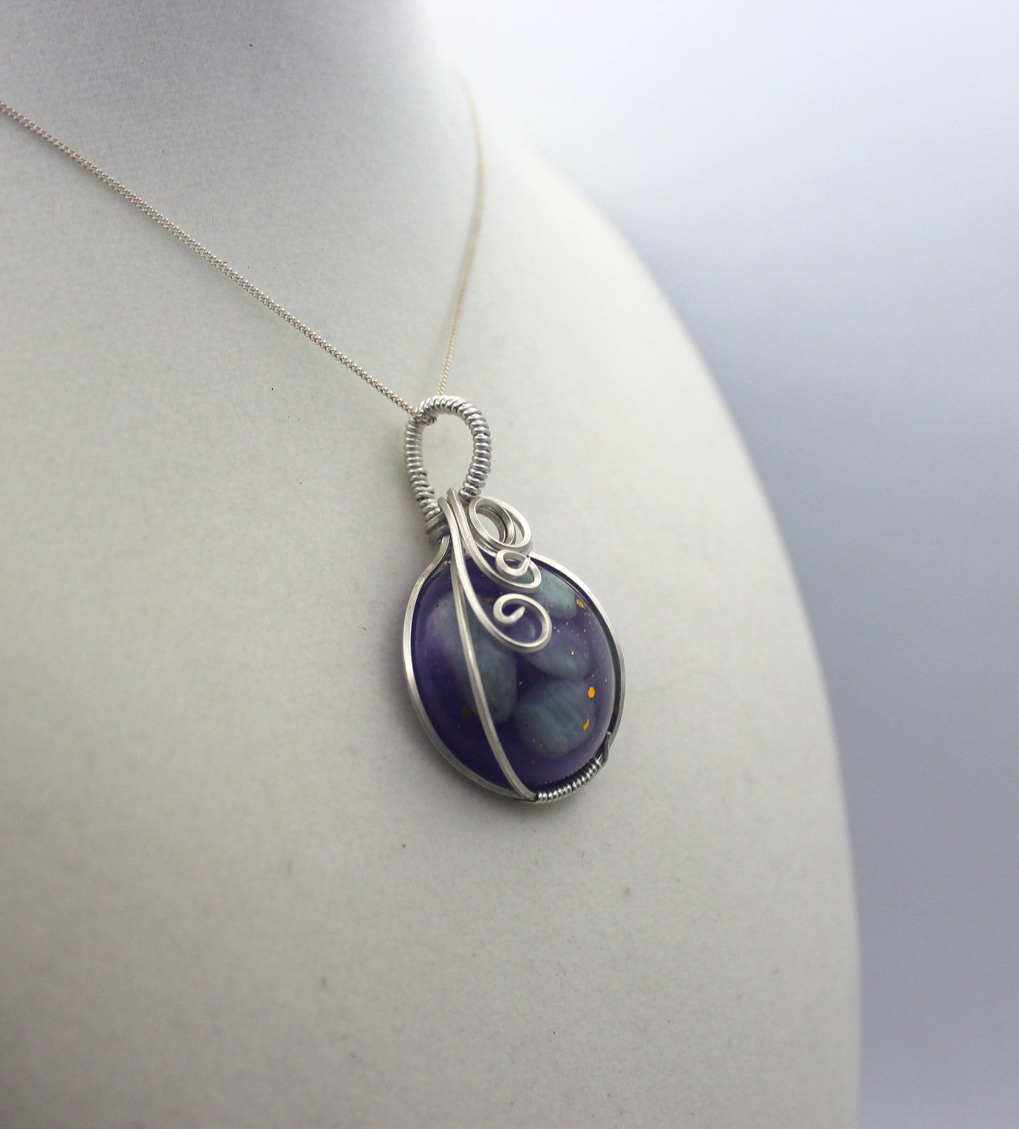 Argentium Silver Purple Resin Amazonite Pendant Necklace
