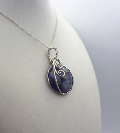 Argentium Silver Purple Resin Amazonite Pendant Necklace