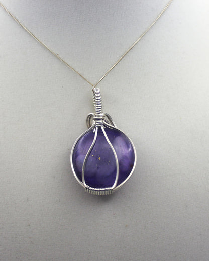Argentium Silver Purple Resin Amazonite Pendant Necklace