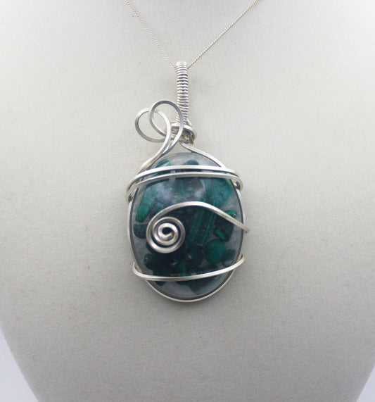 Argentium Silver Resin Malachite Pendant Necklace