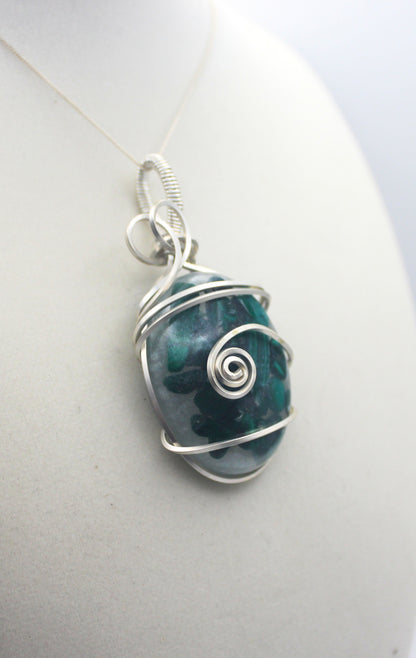 Argentium Silver Resin Malachite Pendant Necklace